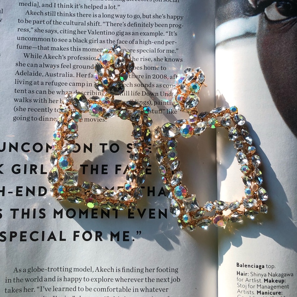 Rectangle rhinestone earrings